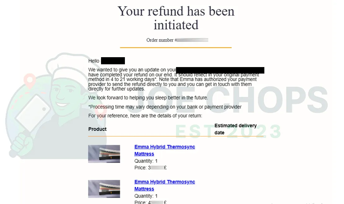 Emma Sleep Order Success